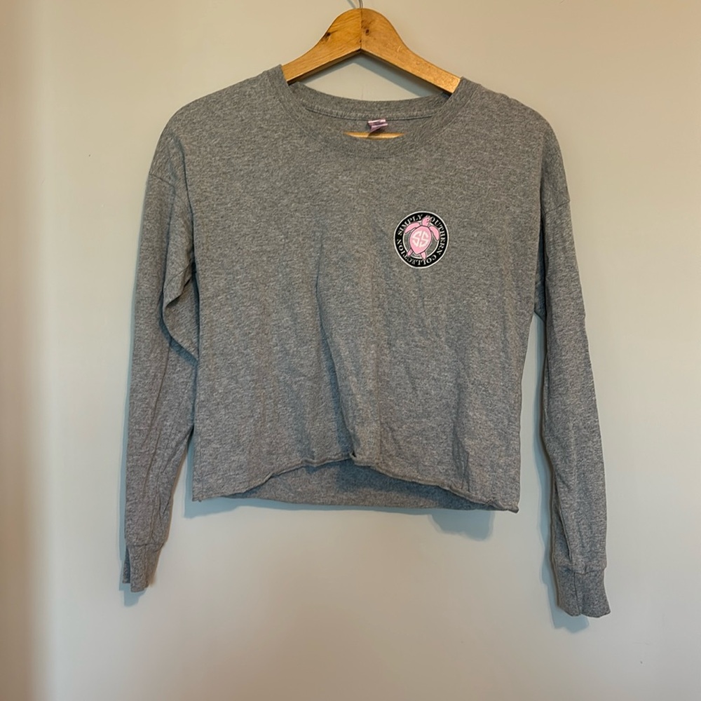 Simply Southern Gray Long Sleeve Cut Off Tee Turtle Shirt Womens M EUC